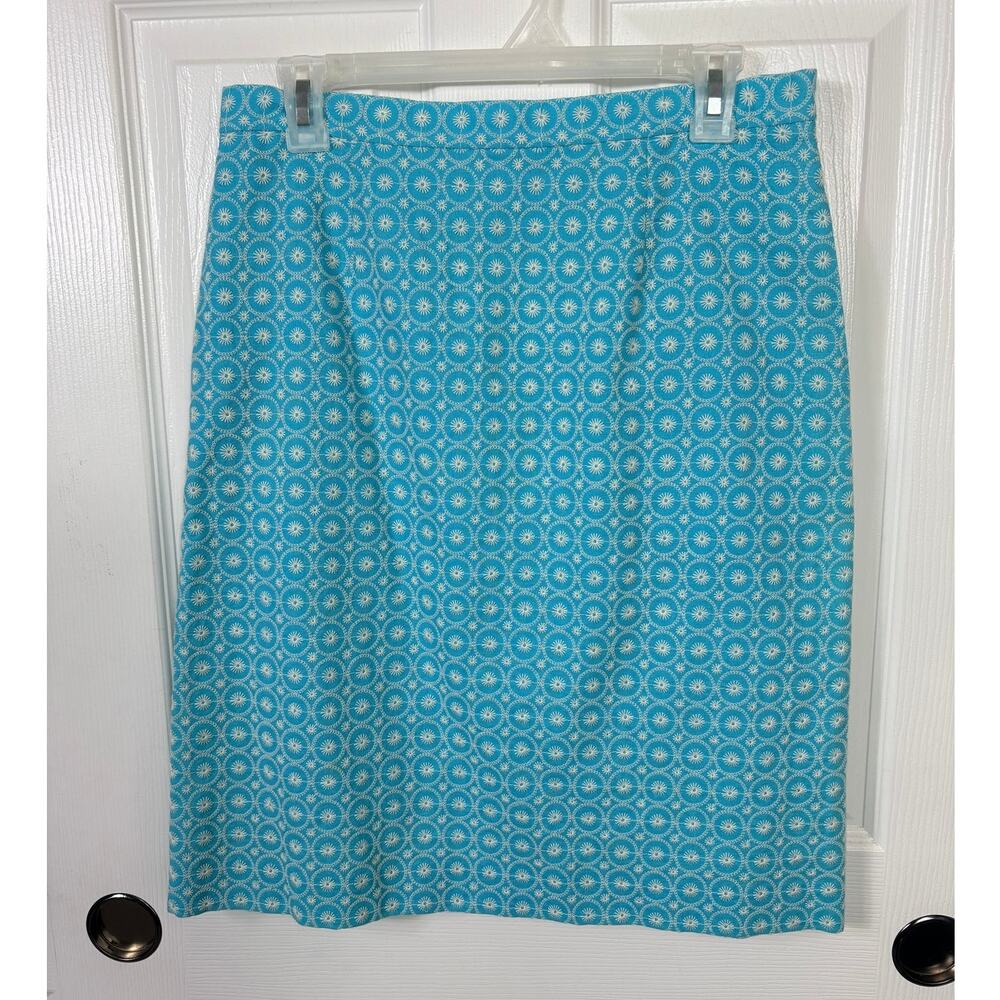 Brooks Brothers 346 Blue and White Floral Stitching Women's Pencil Skirt Size 6